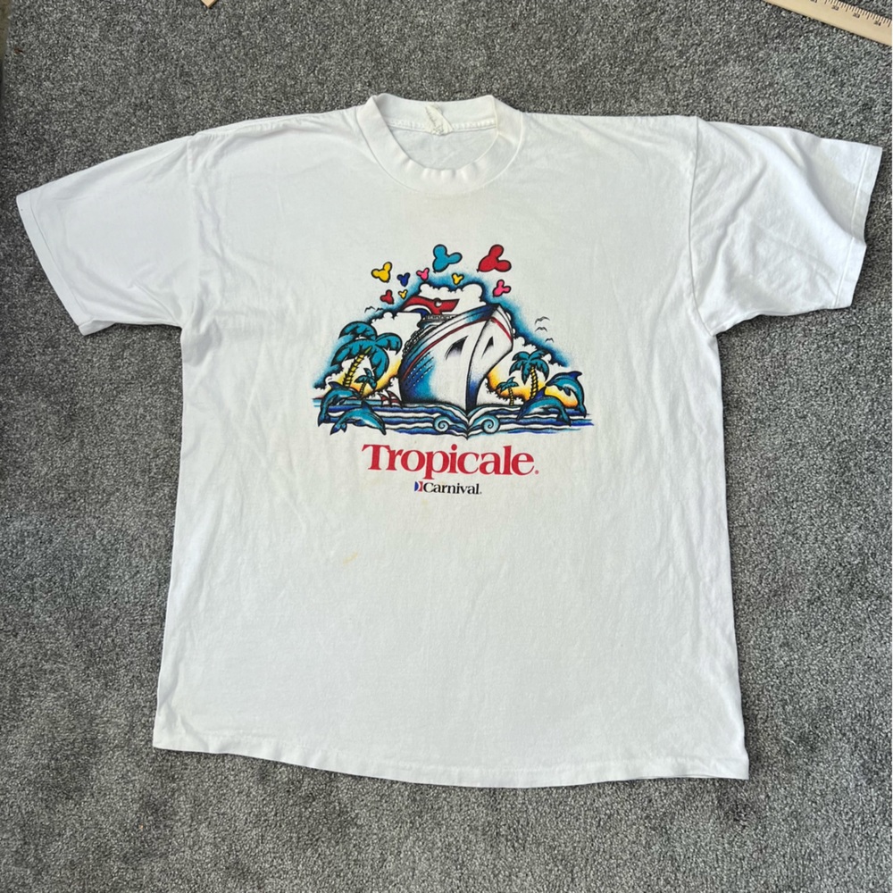 Vintage Carnival cruise shirt mens XXL‎ white short sleeve Tropicale 90s